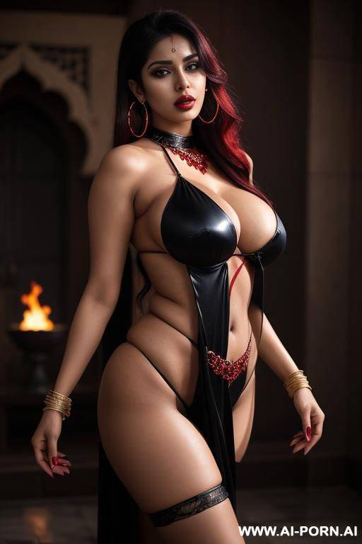 sinister red fire sorceress, round boobs, extremely pretty, model, full lips, button nose, eye contact, ahegao, hoop earrings, styled hair, hourglass figure, tight waist - #main