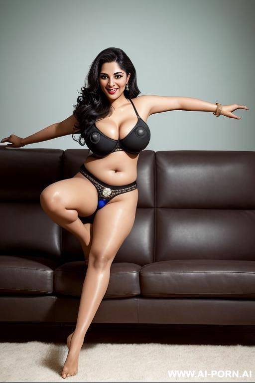 indian women seating on couch watching porn, wearing saree from her boobs are visible - #main