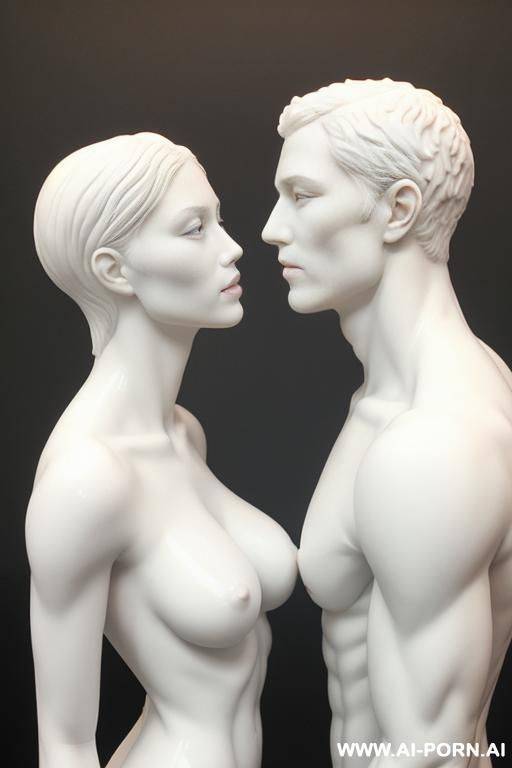 white color sculpture of a naked couple. realistic, very beautiful face. wull body wiew. - #main
