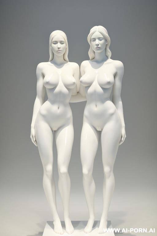 white color sculpture of a naked couple. realistic, very beautiful face. perfect boobs, slight smile, standing, spreading legs, showing very beautiful perfect pussy. full body wiew. museum. - #main