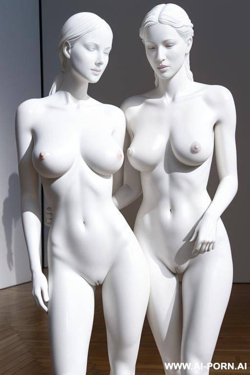 white color sculpture of a naked couple. realistic, very beautiful face. perfect boobs, slight smile, standing, spreading legs, showing very beautiful perfect pussy. full body wiew. grand museum. - #main