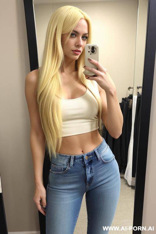 woman long hair jeans selfie photo in the mirror - #main