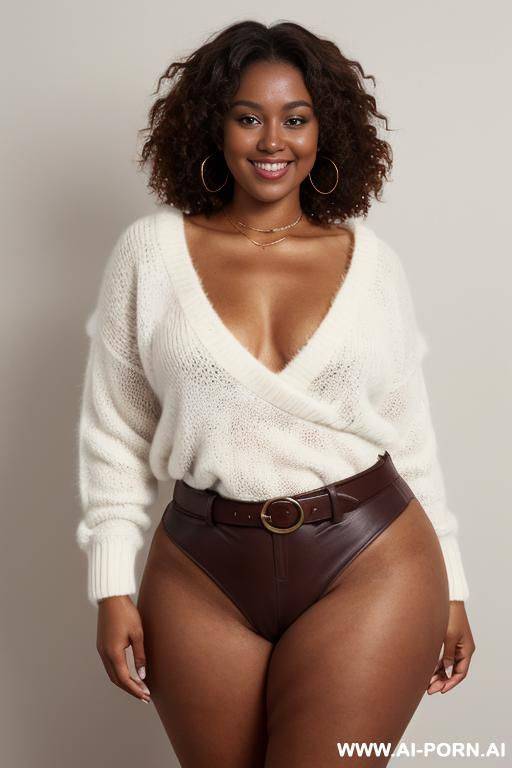 woman bare buttocks wearing a deep neckline white sweater - #main