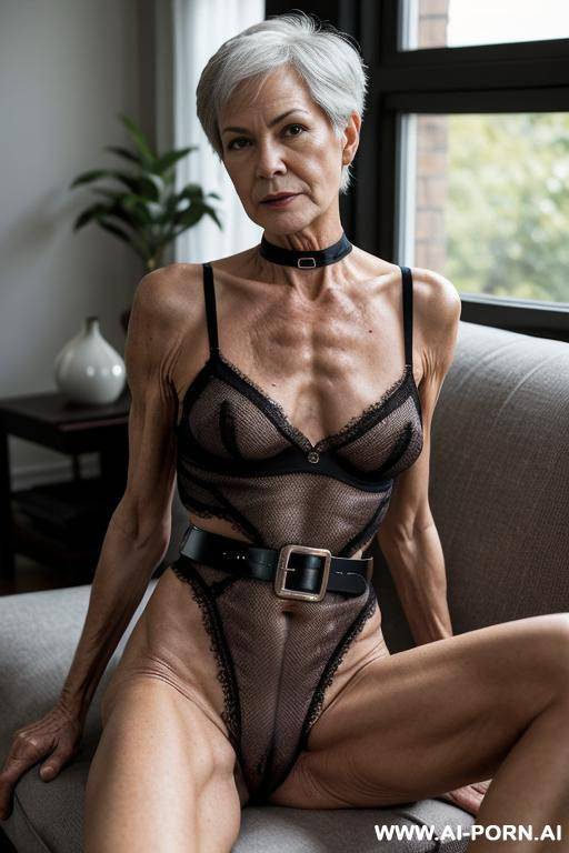 matured very old gilf, wrinkles, wrinkled skin, aging marks, living room, naked, pussy hair, fishnet socks, chocker waist - #main