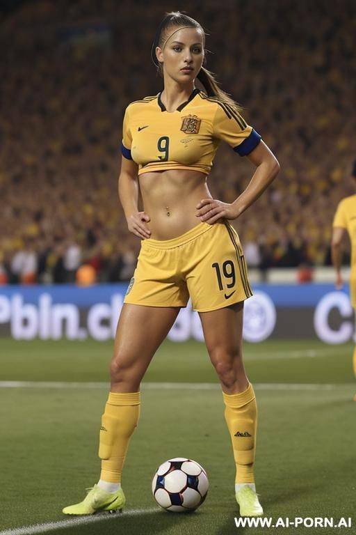 soccer stadium, topless, spanish soccer team outfit, showing boobs, showing nipples, crowd of people - #main