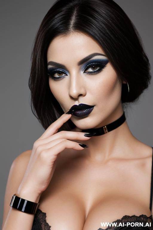 brunette with black lipstick and nailjob - #main