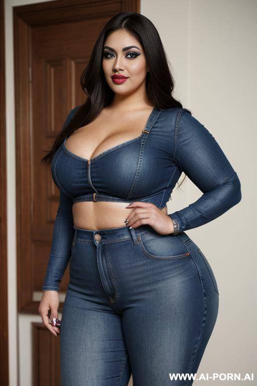 mexican supermodel, big blue eyes, chicana, chola, lots of makeup, eyeliner, supuer plump, extreme hourglass figure, fat, low rider woman, extra thicc, huge thighs, laboratory - #main