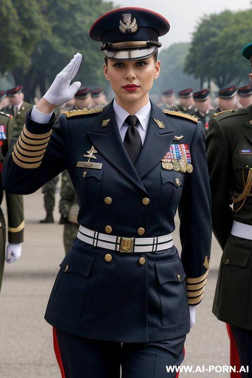 military parade, military dress uniform, military necklace, military salute, surrounded by old men - #main