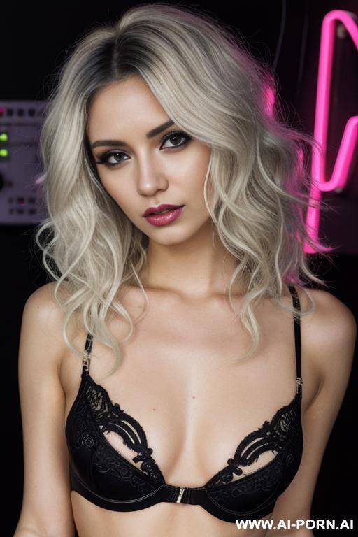 woman dj club neon light lime bra glass black - #main