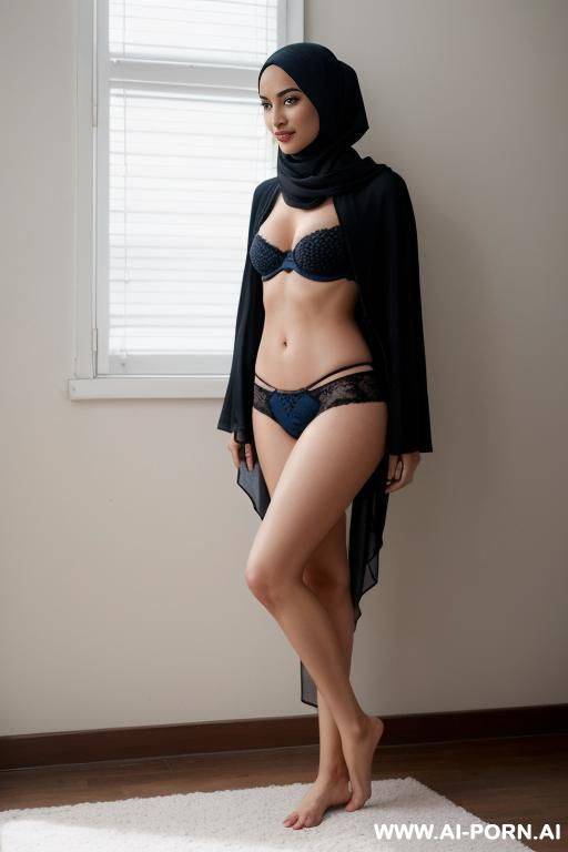 hijab woman, wearing hipster underwear, bare feet, no bra - #main