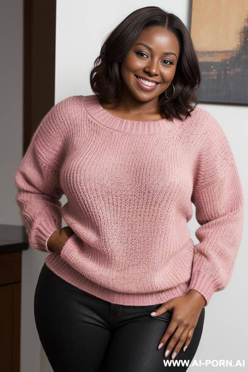 woman bare buttocks wearing a deep neckline pink sweater - #main