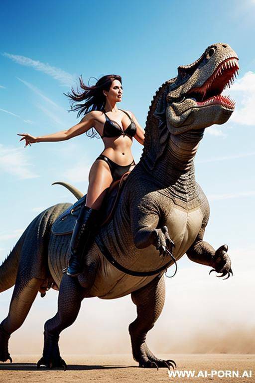 iful time traveler riding on tyranosaurus-rex. - #main