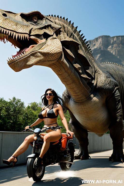 time traveler riding on tyranosaurus-rex. - #main