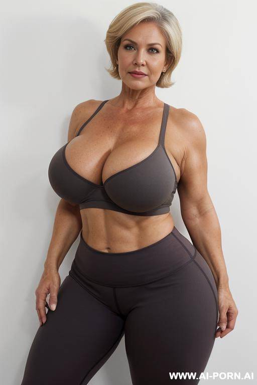 matured old milf, wrinkles, wrinkled skin, aging marks, bulked up thighs, tight shorts, tight shirt, extremely gigantic boobs, perfect eyes - #main