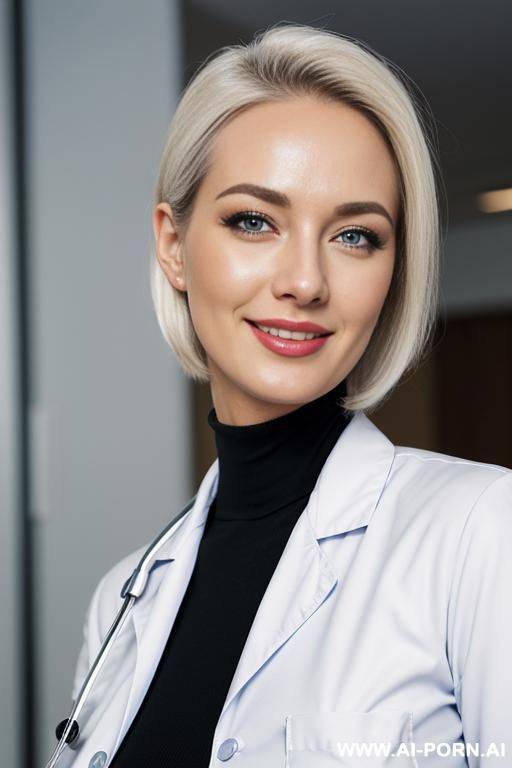 lab coat, ((white collared shirt)), black office skirt, ((beautiful secretary)) - #main