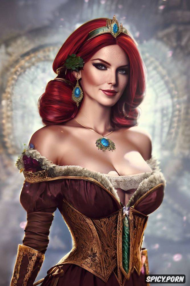 triss merigold the witcher wearing an exotic low cut gown, masterpiece - #main