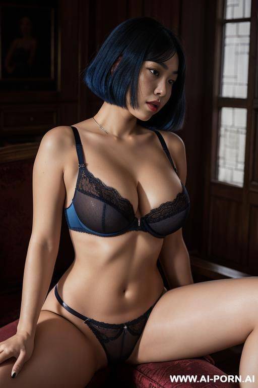 bob cut, blue hair, short skirt, masturbate - #main