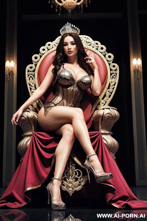 realistic princess who sit on here throne with transparent glass shoes - #main