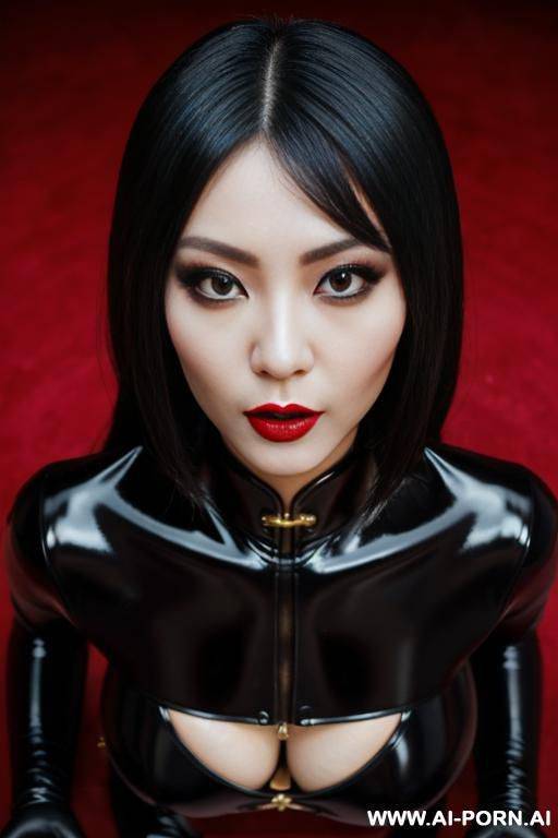((chinese cultist)), (submissive magic), (latex outfit), (obedient), (pov), (eye contact), (kneeling, ready for sex) - #main