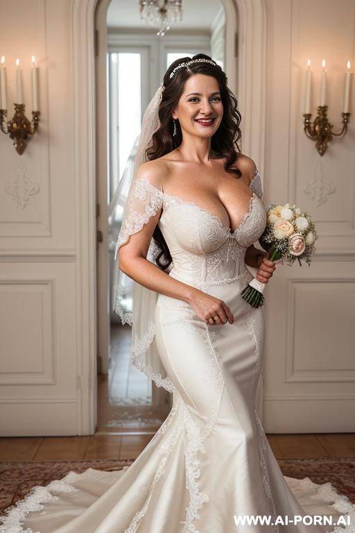 (side view), (((wide hips))) rounded, ((hourglass)) body, narrow waist, deep cleavage, natural beauty, nice smile, curly long hair, tight belly, lipstick. - #main