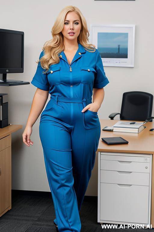 30 years chubby blonde woman in an office jumpsuit - #main