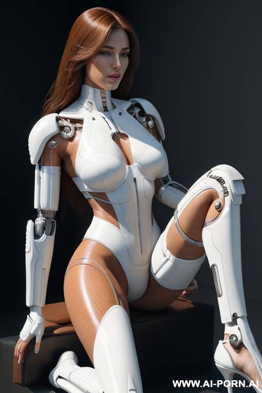beautiful ultra realistic very detailed image in hd quality to sensual taur-female cyborg with natural leather skin color white, with four meccanics legs and natural uman face. - #main