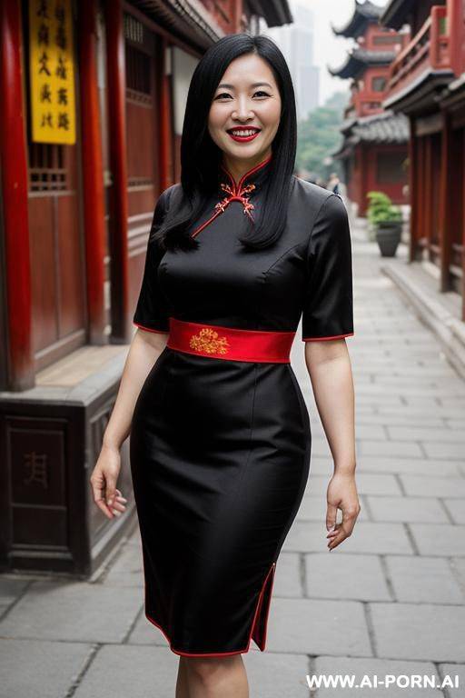 long hair，in china，short red qipao - #main