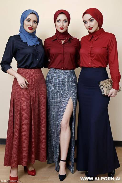 two lesbians at (a and a teacher), a teacher in a hijab, in a red shirt and a long skirt, with gorgeous shapes and sexy looks with red lips and blue eyes. a without a hijab, in a shirt and a plaid skirt - #main