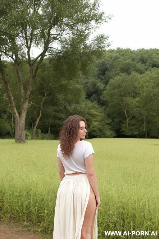village farms! forest! woman standing on the grass! barefoot! white t-shirt and skirt! nude ass! - #main