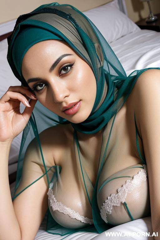 sexy hijab wife in laying down in bed with transparent cloths - #main