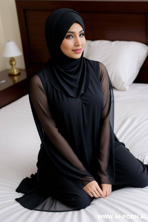 sexy hijab wife in bed, full body view from top - #main
