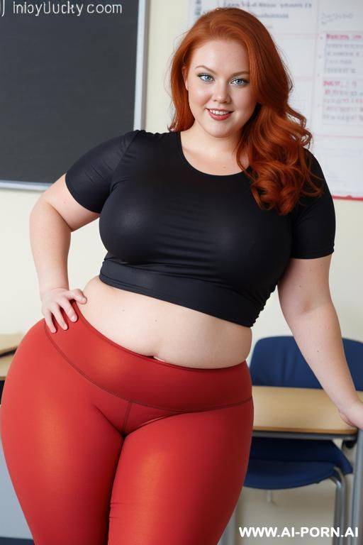 close up full body photo shot, about at classroom, chubby fat bbw curvy teacher, wearing a sexy and hot micro red yoga pants, teaching to the classroom. - #main