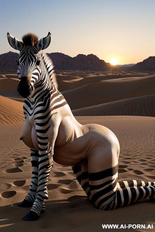 amateur beautiful mature and zebra (striped hoofed creature) on the image; mature is on all fours pose, saggy gigantic boobs, monstruosly giant breasts, extremely huge teardrop boobs, humongous - #main