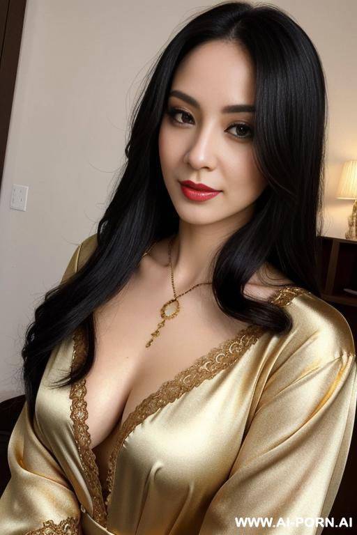 woman long hair blouse lace gold selfie - #main