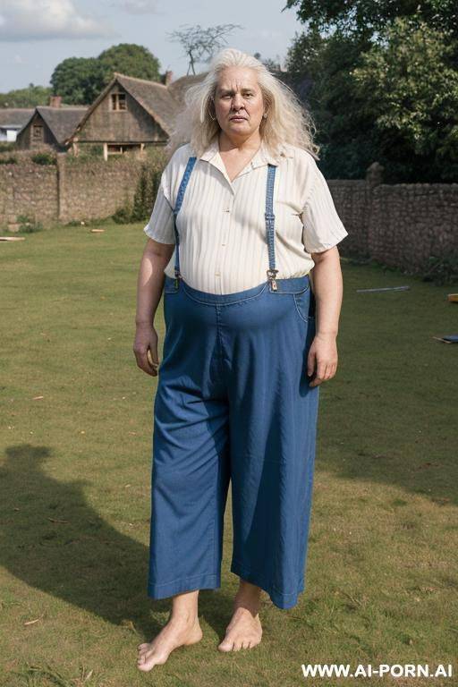 village! old woman, standing on the grass! barefoot. - #main