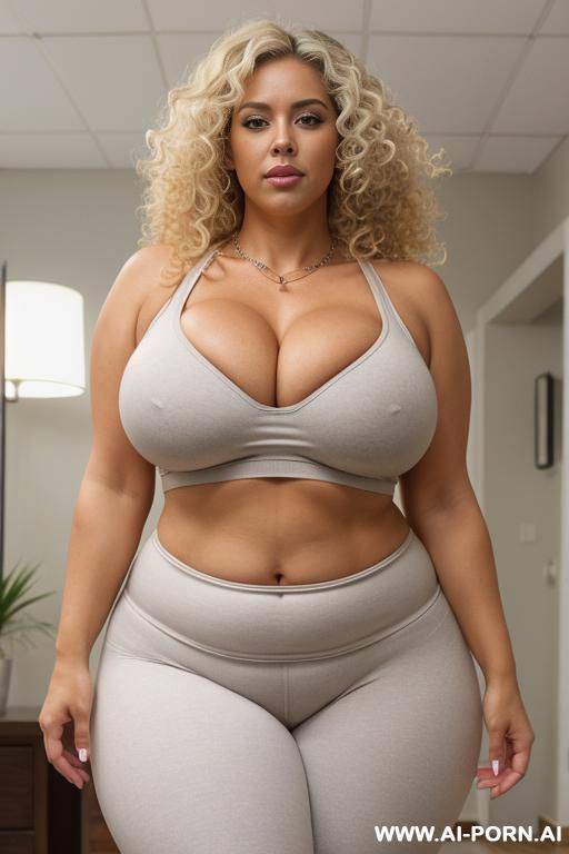 sexy bimbo milf, aged milf, matured milf, thot, ultra thicc, tanned skin, sun tan skin, bulked up thighs, tight shirt, extremely gigantic boobs, fluffy curly afro hair, big silver necklace - #main