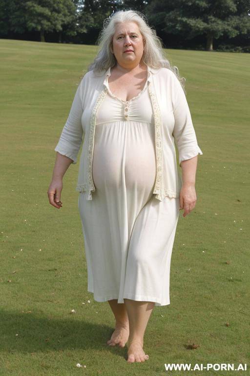 old woman, standing on the grass! barefoot. - #main