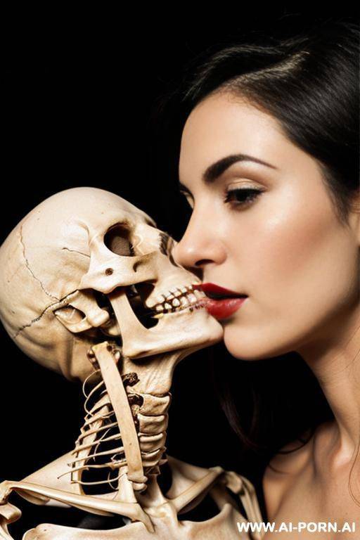 woman is kissing a skeleton - #main