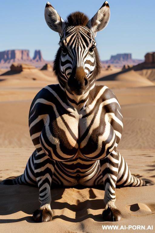 amateur beautiful mature mom and zebra (striped hoofed creature) on the image; mature mom is on all fours pose, saggy gigantic boobs, monstruosly giant breasts, extremely huge teardrop boobs, - #main