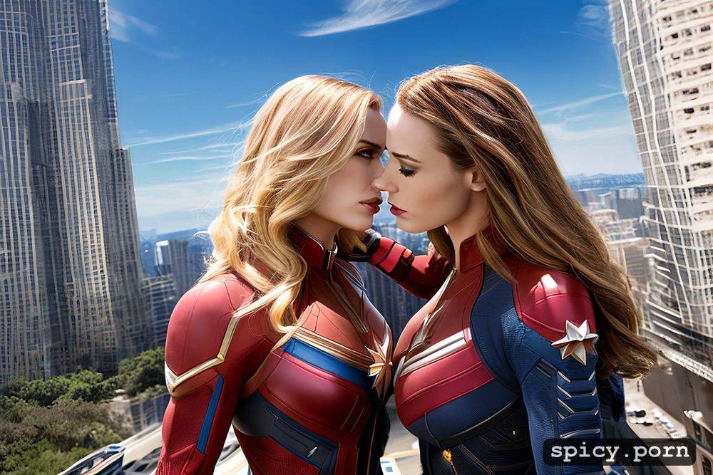 black widow scarlet and captain marvel brie, clothed, realistic - #main