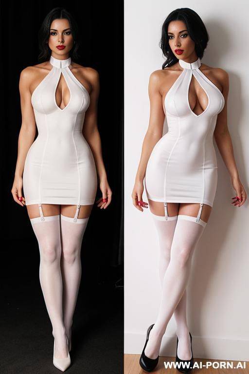 fit figure, halter dress, white stockings, provocative makeup - #main