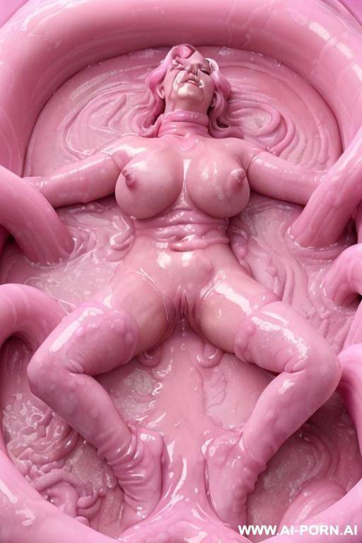 ((hyper realistic)), ((beautiful pretty blonde model)), sleepy eyes, shiny skin, pink eyes, ((covered in pink flesh liquid)), ((covered in pink flesh ooze)), ((covered in pink flesh mucilage)), - #main