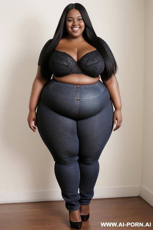 supermodel, very pear shaped, black woman, wide hips, ditzy, long hair, underwear - #main