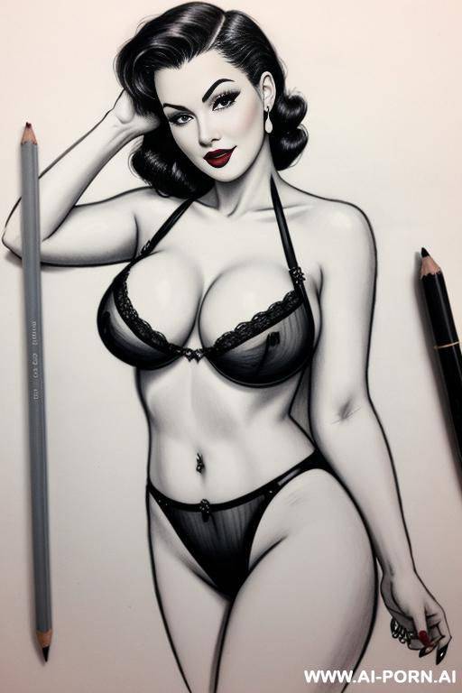 drawing of pinup woman flashing tits - #main