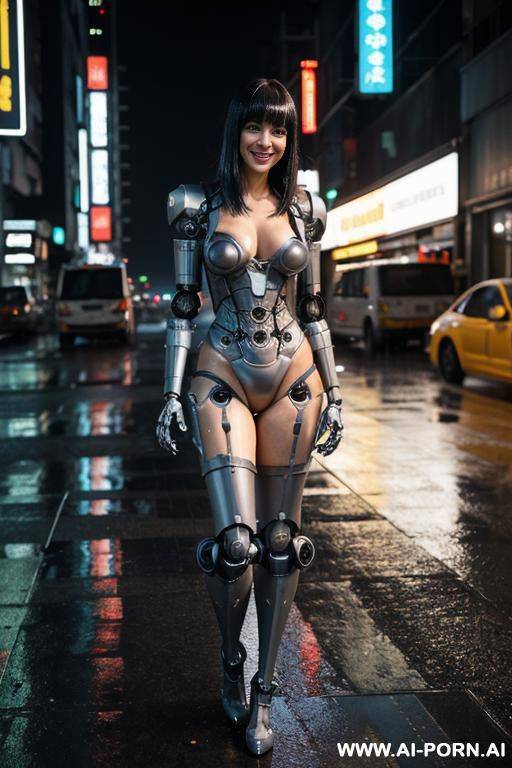 pretty face, cyberpunk city, (rain), (wet), silicone skin - #main