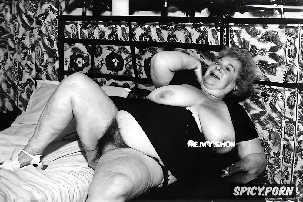 thick thighs, grandmother, open hairy pussy, high heels mules - #main