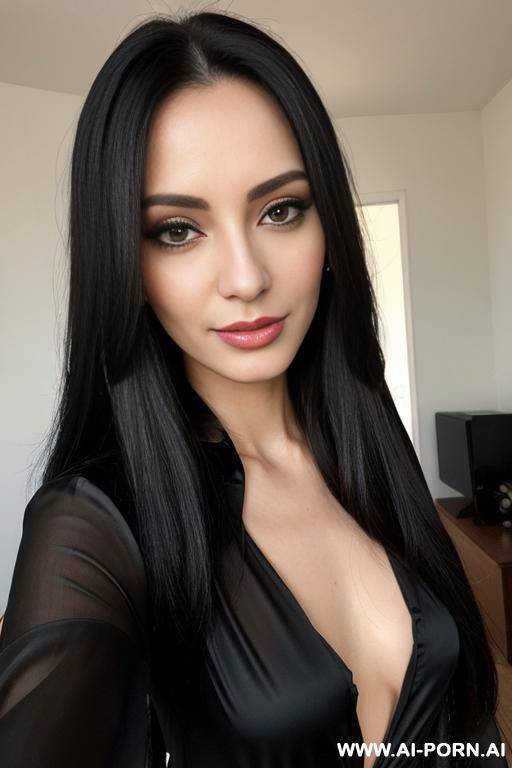 woman long hair blouse black selfie - #main
