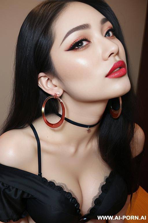 (ahegao) (flowing hair) (((extremely beautiful))) (((full lips))) (button nose) (submissive) (hoop earrings) (((hourglass figure))) (model) (((eye contact))) - #main