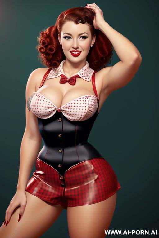 a mysterious woman, hidden face, long curly red hair - #main