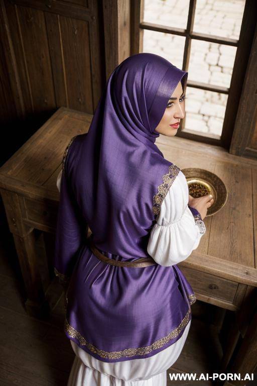 mu, beautiful face, hijab, slight cheekbones, 30, natural boobs, big ass, soft alluring smile, makeup, blusher, standing, naked, spreading legs, long hair, art, eye contact, - #main